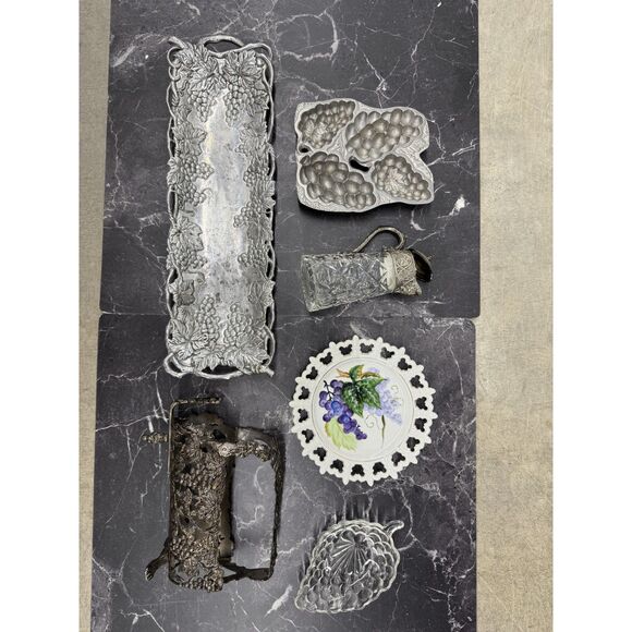Vintage Grapevine Lot Arthur Court Tray, Wilton Mold, Glass Ewer, Wine Holder - Picture 1 of 16